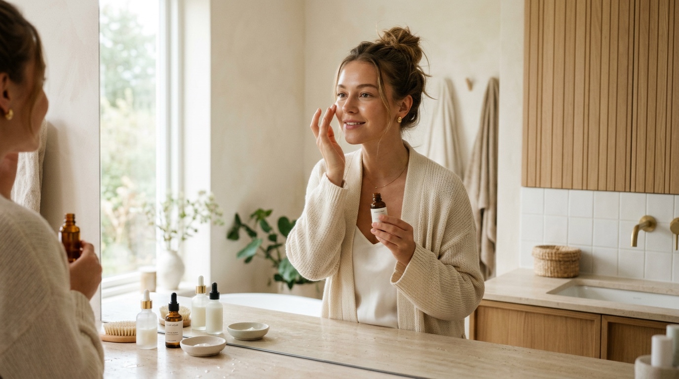 Woman applying skincare during her routine